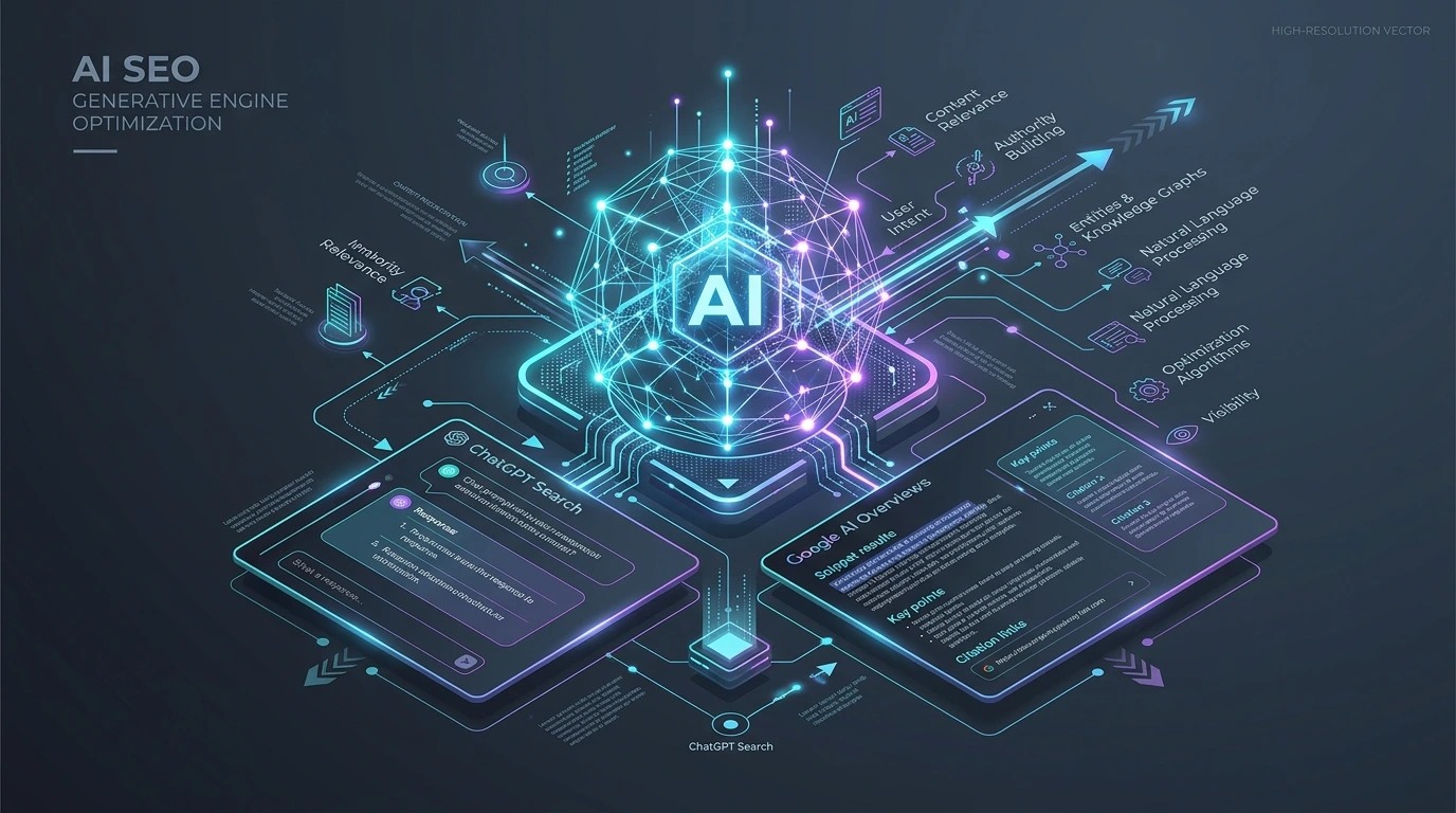 AI SEO Services and Generative Engine Optimization Illustration